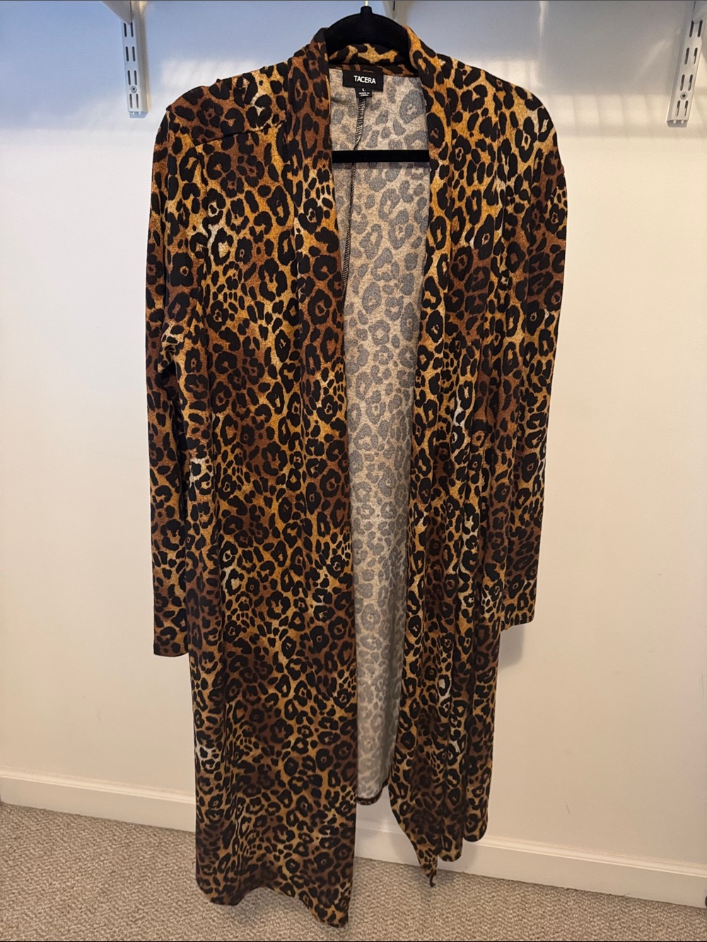 Tacera Leopard Print Open Front Long Cardigan - Brown Black NWT